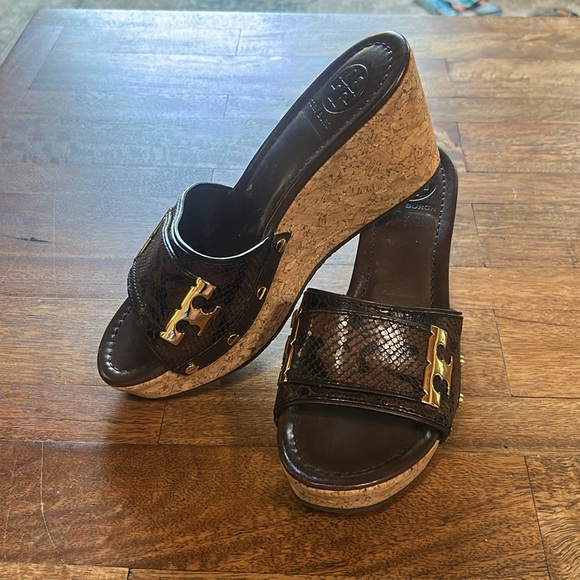 Tory Burch Shoes - Tory Burch Pamela leather cork wedges slides sandals 8.5